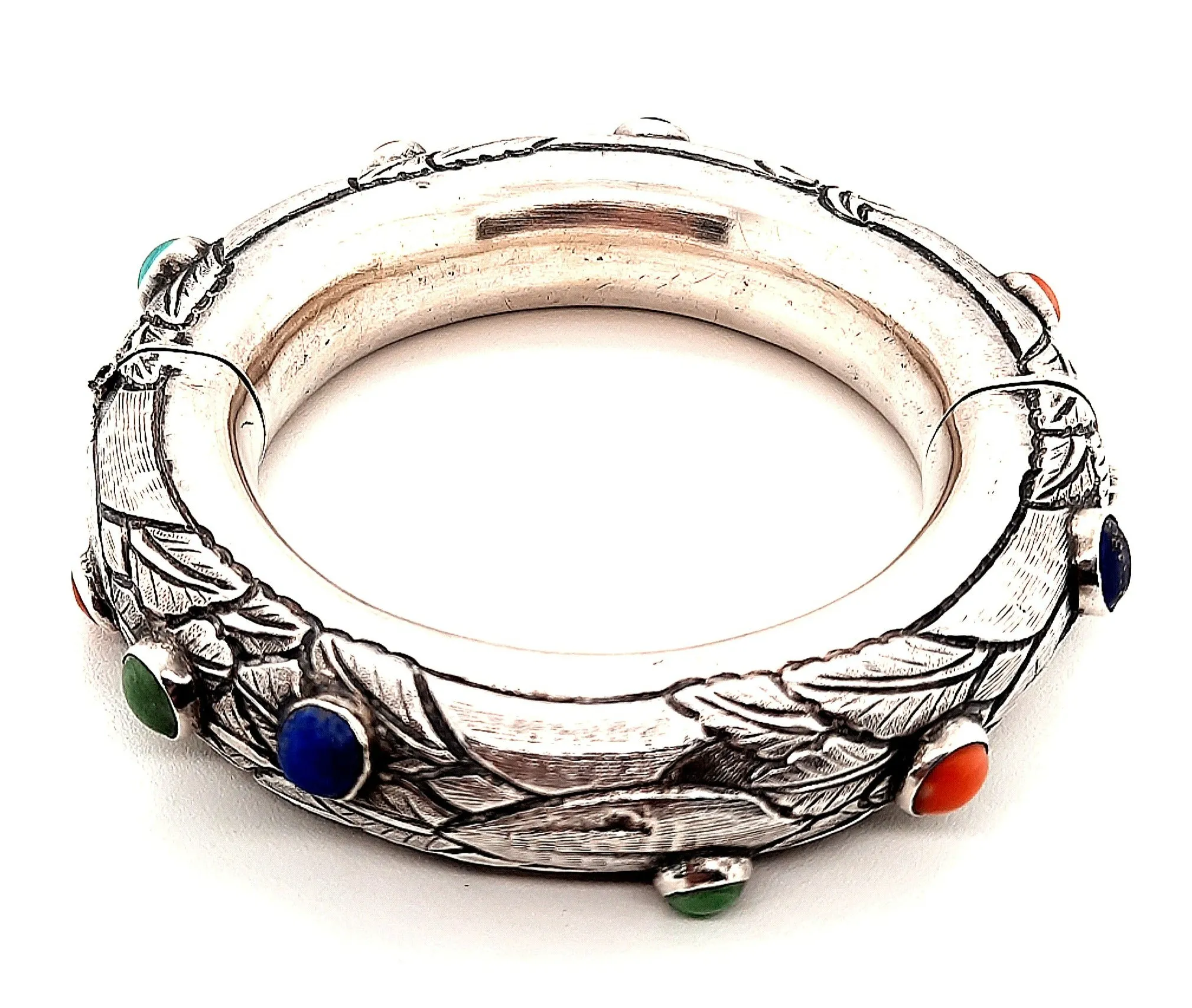 Sterling Silver & Gemstone Hinged Bangle