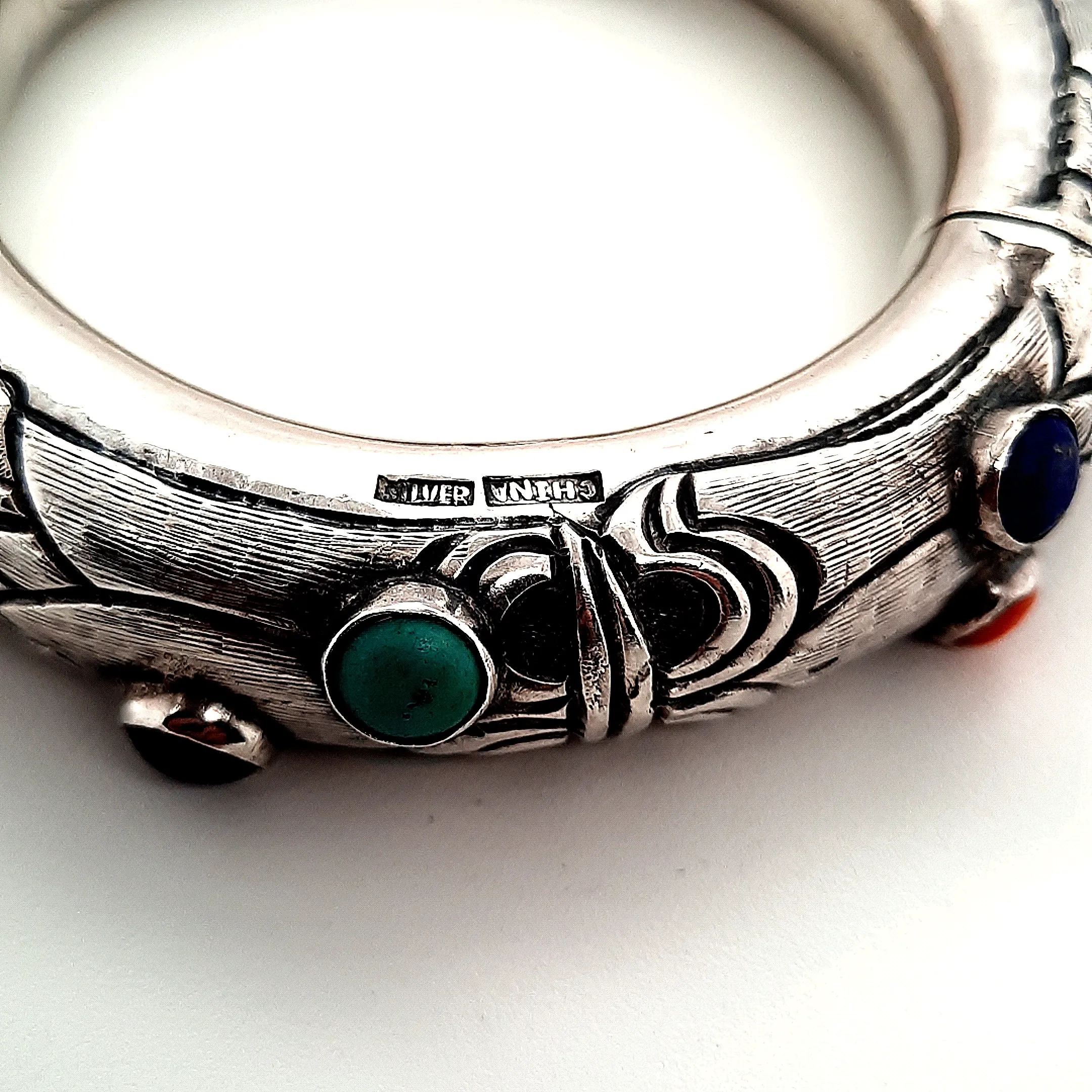 Sterling Silver & Gemstone Hinged Bangle