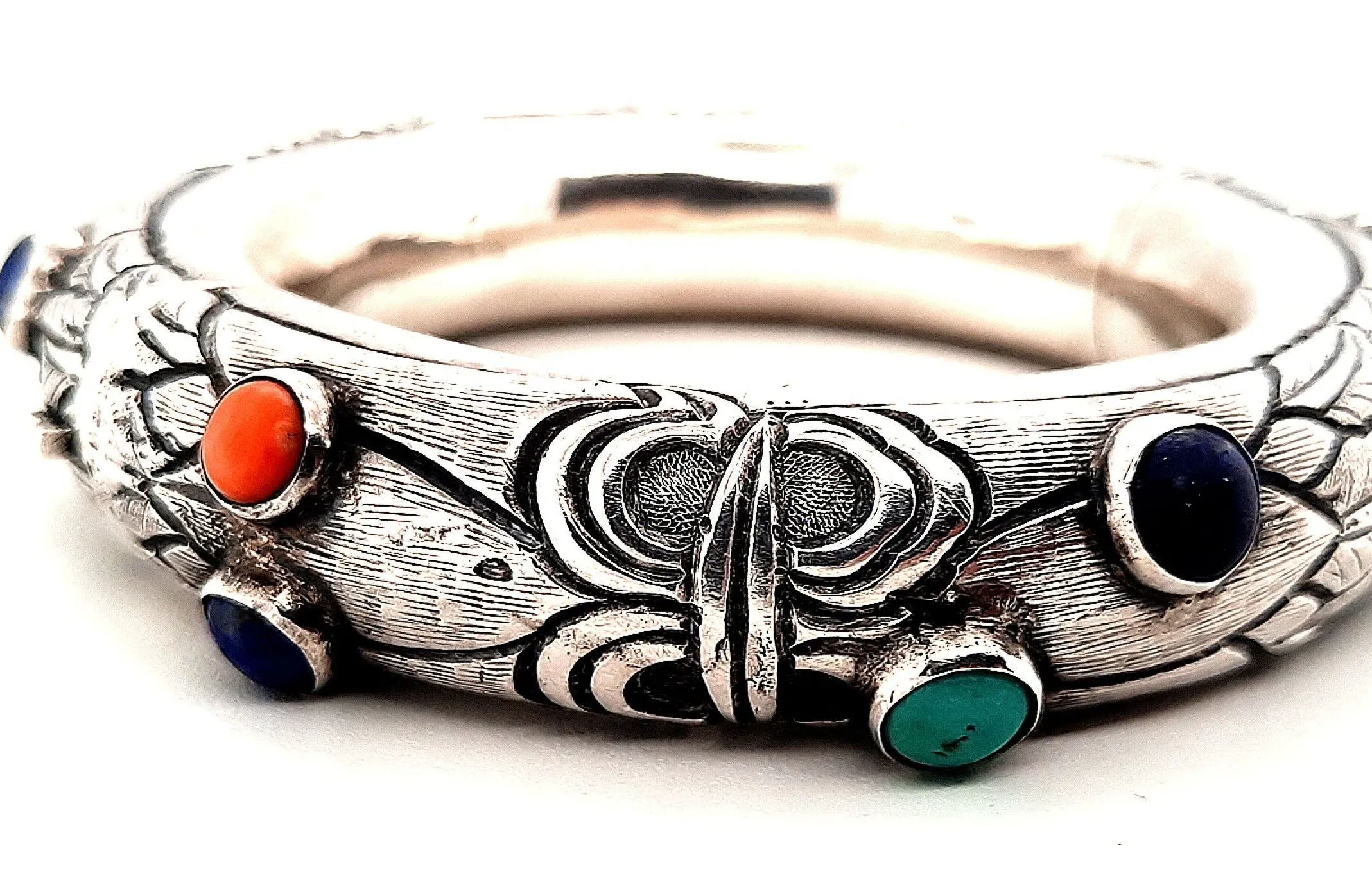 Sterling Silver & Gemstone Hinged Bangle