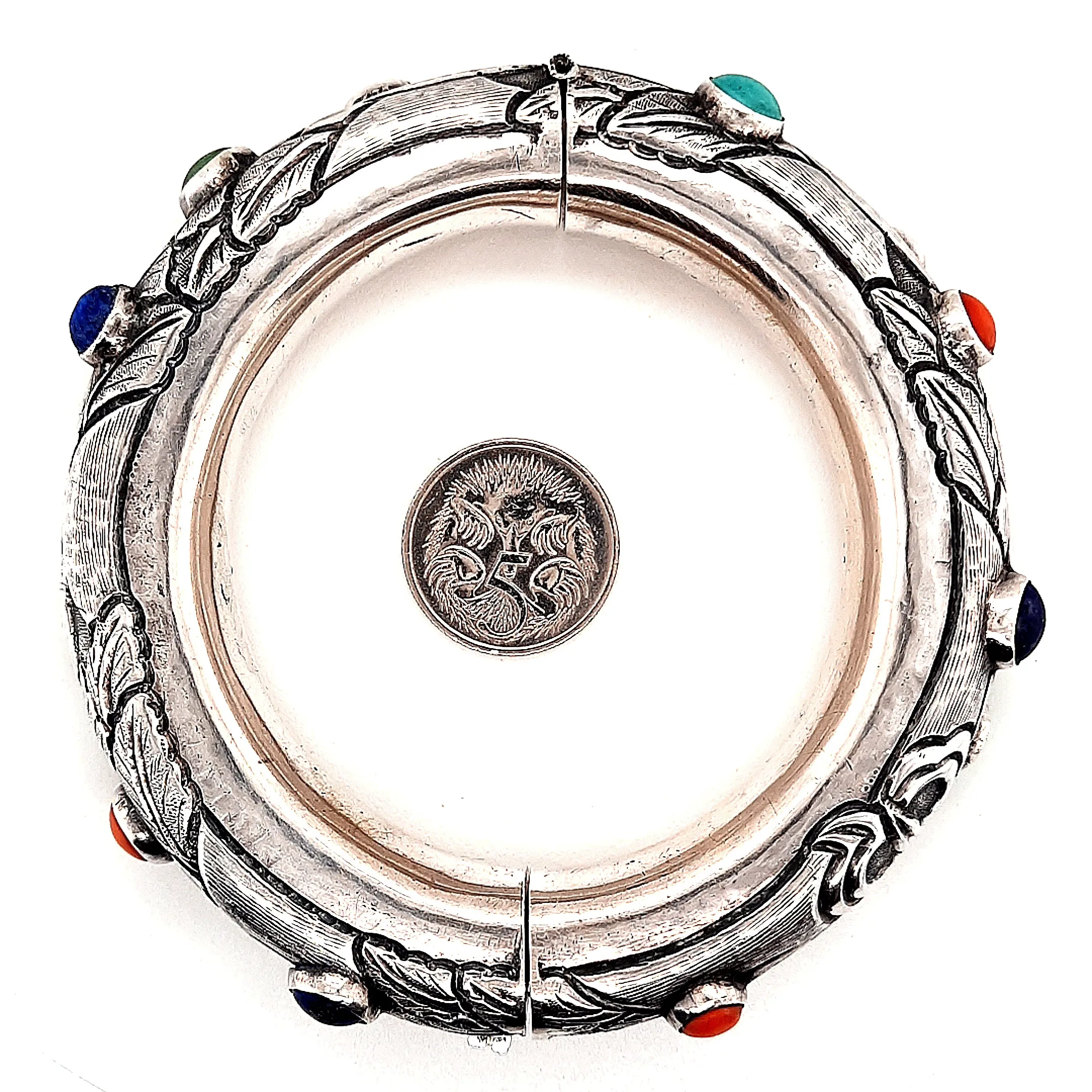 Sterling Silver & Gemstone Hinged Bangle