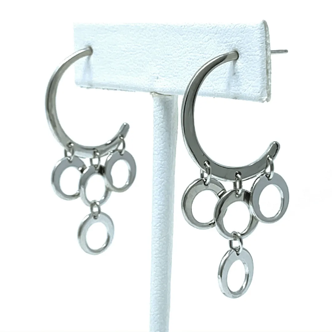 Sterling Silver Crescent Multi Circle Stud Earrings