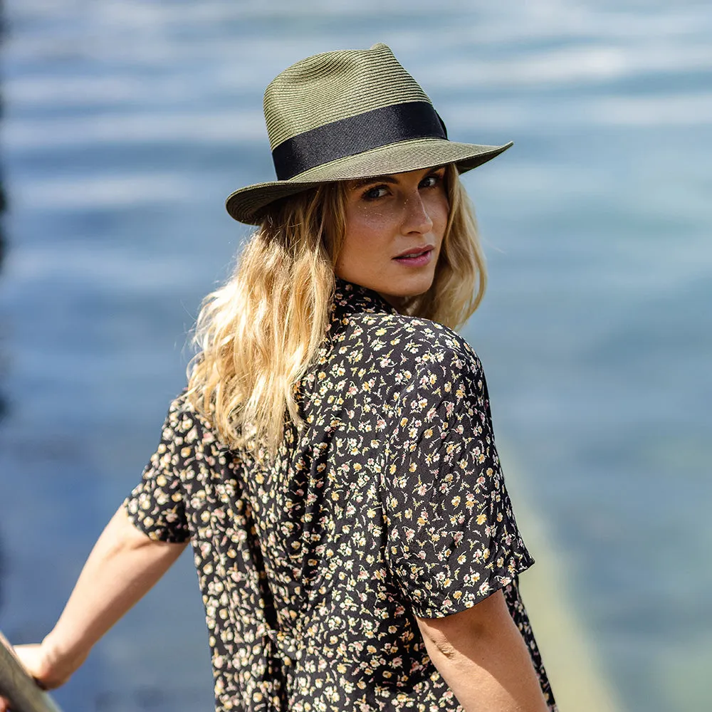 Summer C-Crown Straw Fedora Hat - Olive