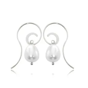 Swirl Curved Wire Hook Pearl Dangle Earrings