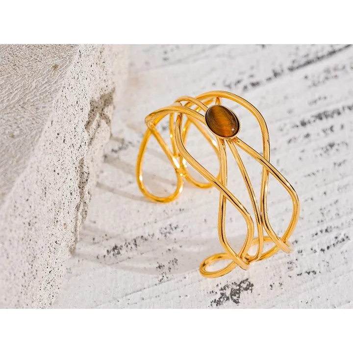 Tiger Eye Wide Open Cuff Bracelet