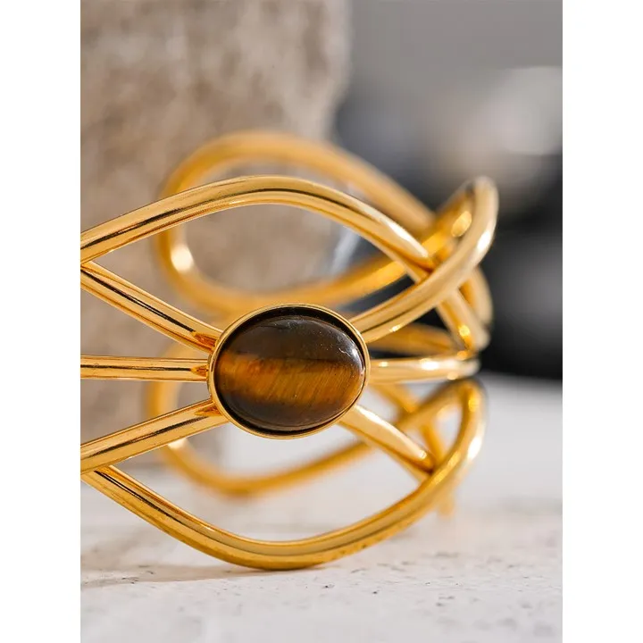 Tiger Eye Wide Open Cuff Bracelet