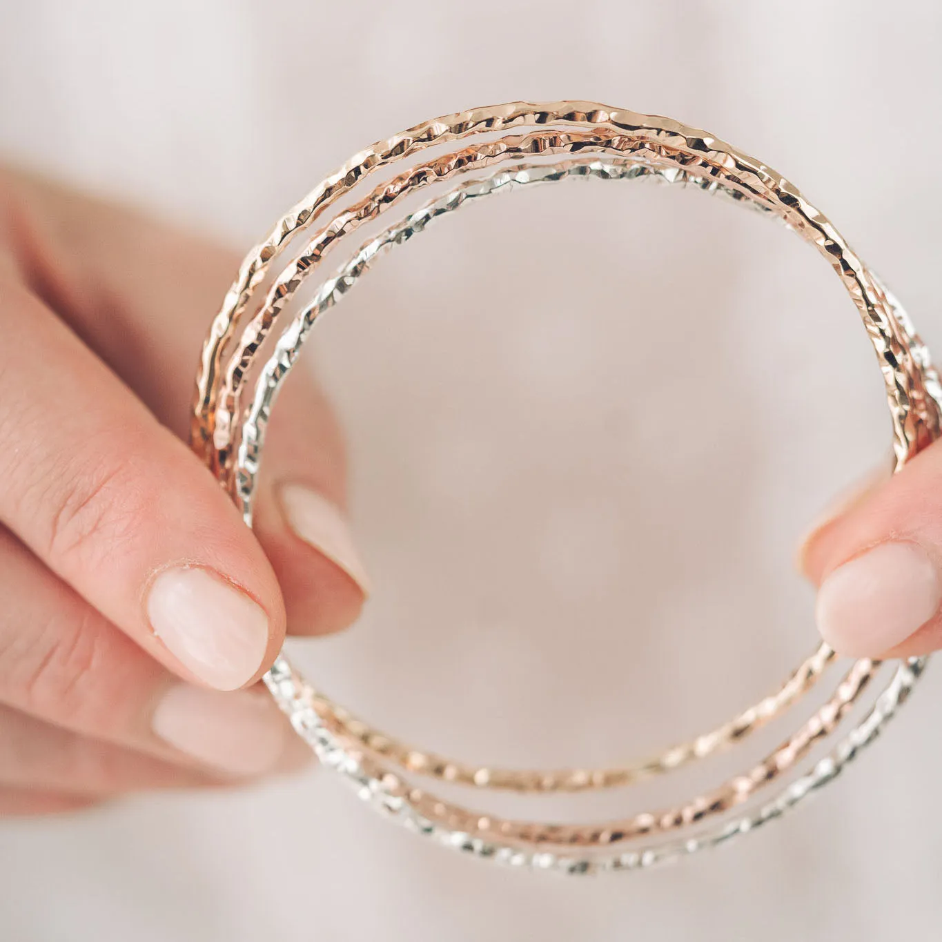 Triple Heavy Chopped 9ct Gold Bangle